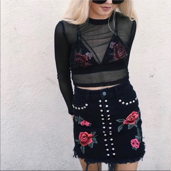 Carmar Denium Floral Studded Black Skirt 27,All Products : American Fashion Style Bags On Sale